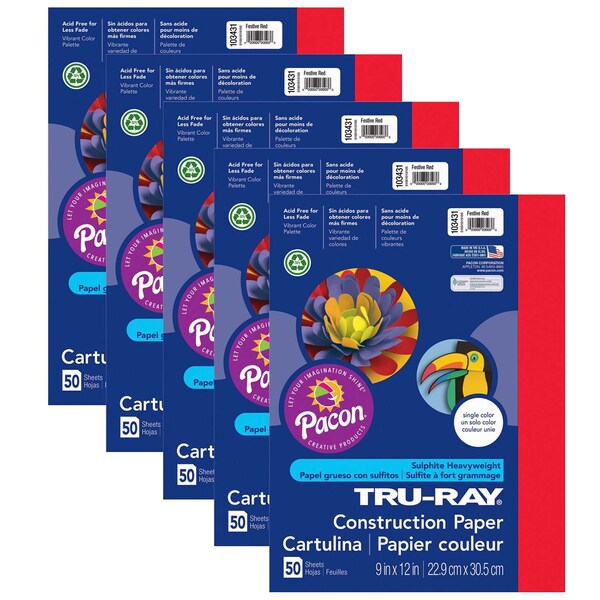 Tru-Ray Construction Paper, Festive Red, 9x12, PK250